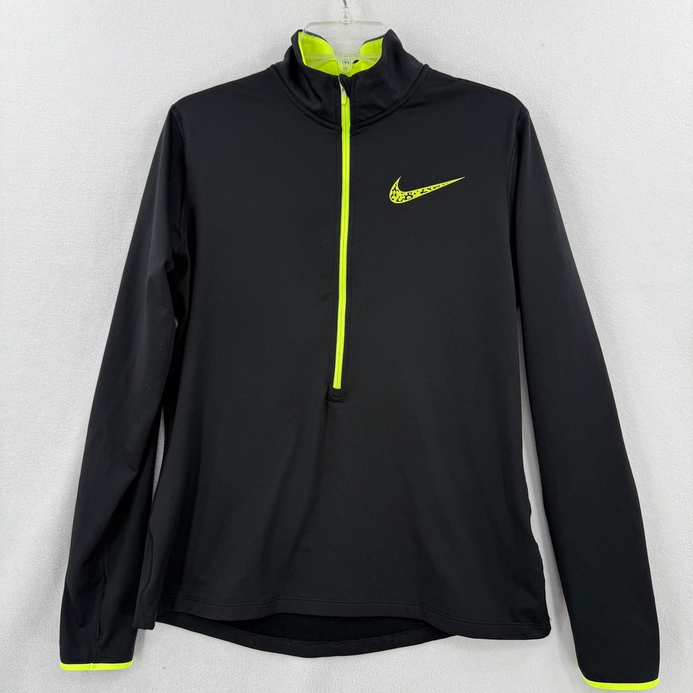 Nike Pro Dri-FIT Pullover Women XL Black Neon 1/2 Zip Hyperwarm 665885-010